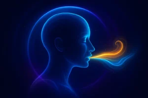 mindfulness meditation breathing practice with glowing energy flow — calm focus illustration