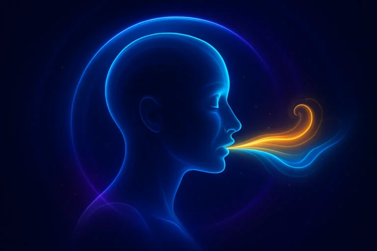 mindfulness meditation breathing practice with glowing energy flow — calm focus illustration